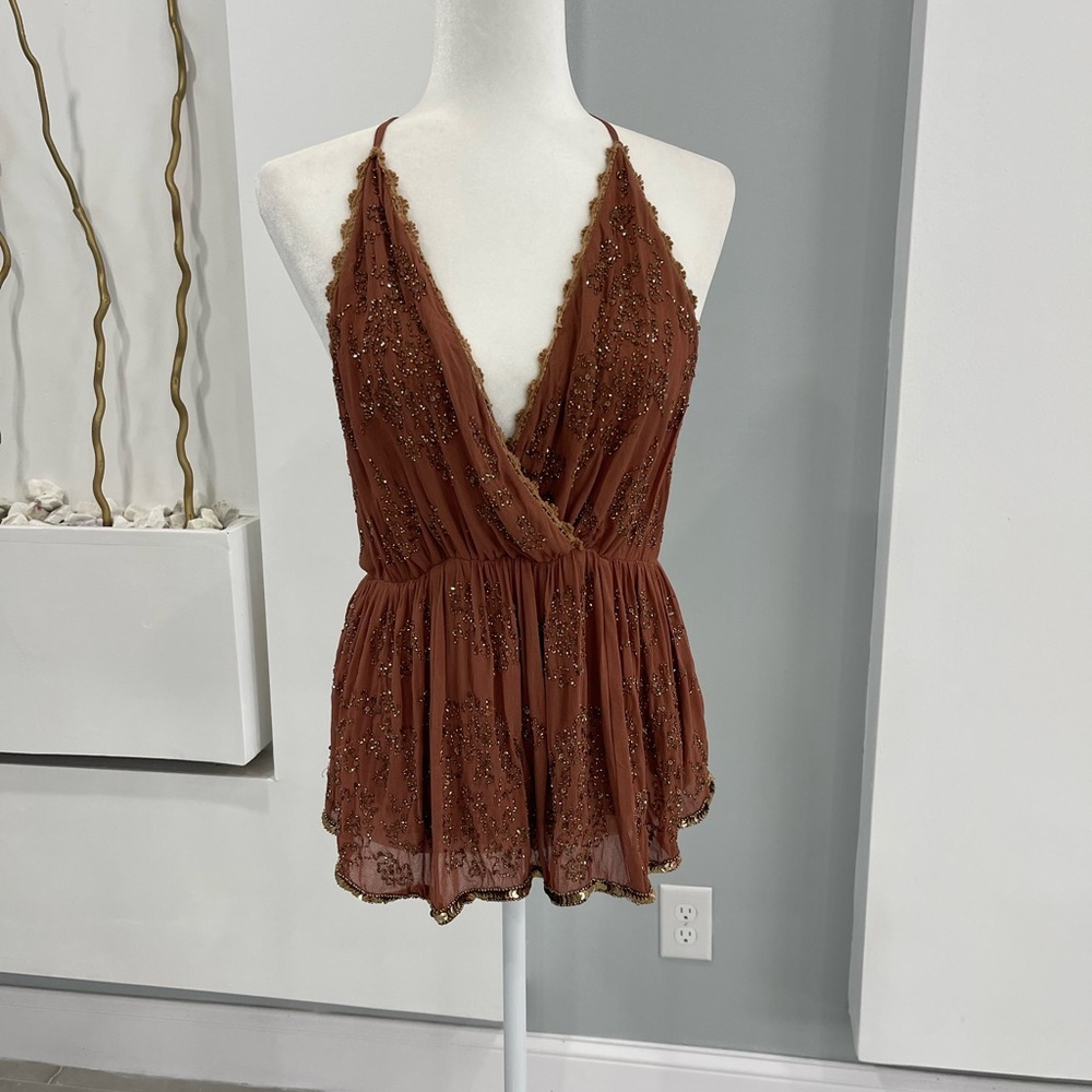 Free People Rust Embellished Halter Blouse - Picture 2 of 13
